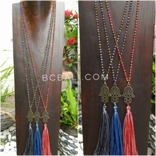 50 pieces free shipping mix color hamsa necklace pendant tassels crystal 